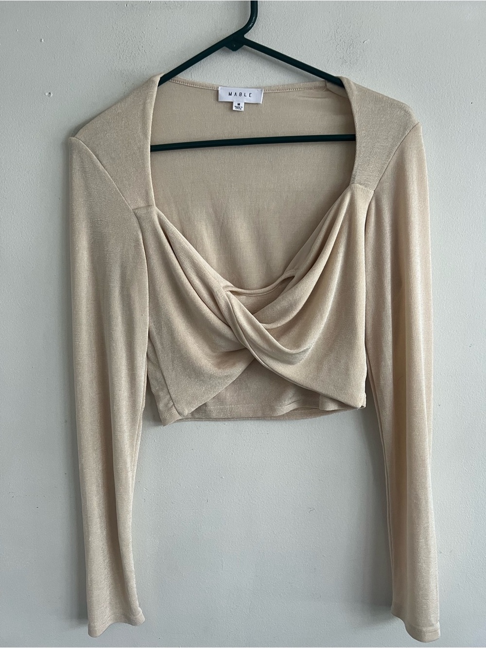 MABLE Cream Drape-Front Long Sleeve Crop Top